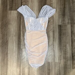 Eye Candy Couture Off the Shoulder Blue Corset Sheer Lace Mini Dress - XS